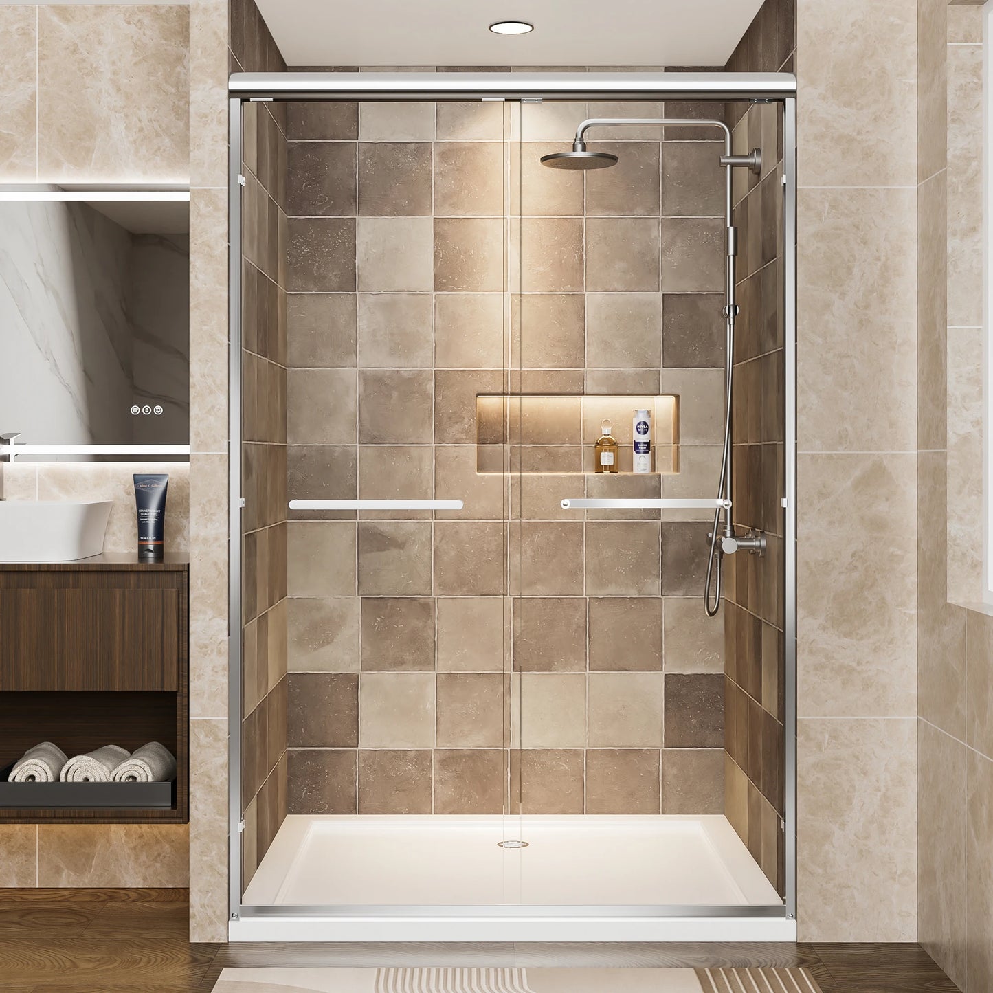 Chrome Aluminum Frame Sliding Shower Door With 6mm Tempered Glass