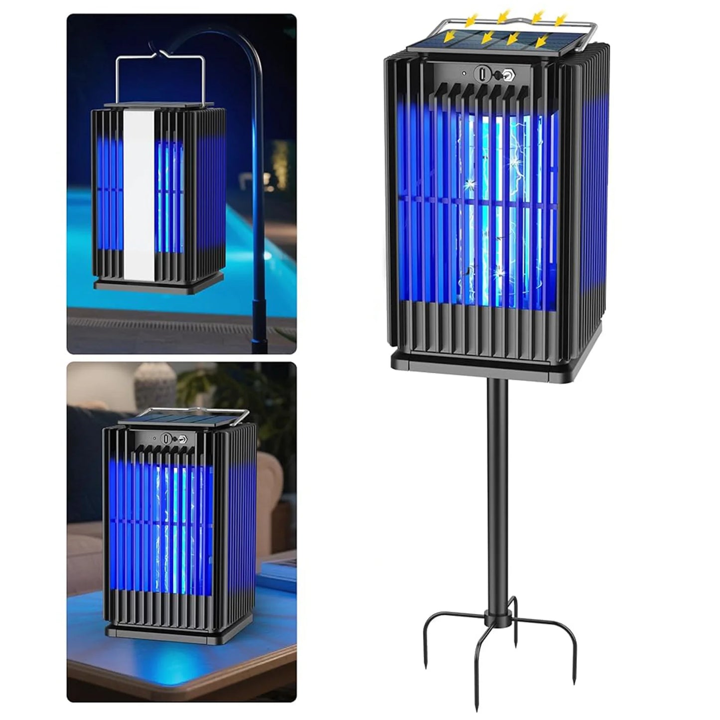 Solar Bug Zapper Outdoor Mosquito Zapper Cordless Waterproof Ground Bracket
