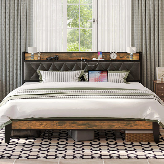 Anctor Bed Frames With Storage Headboard And Outlets No Noise No Box Springs