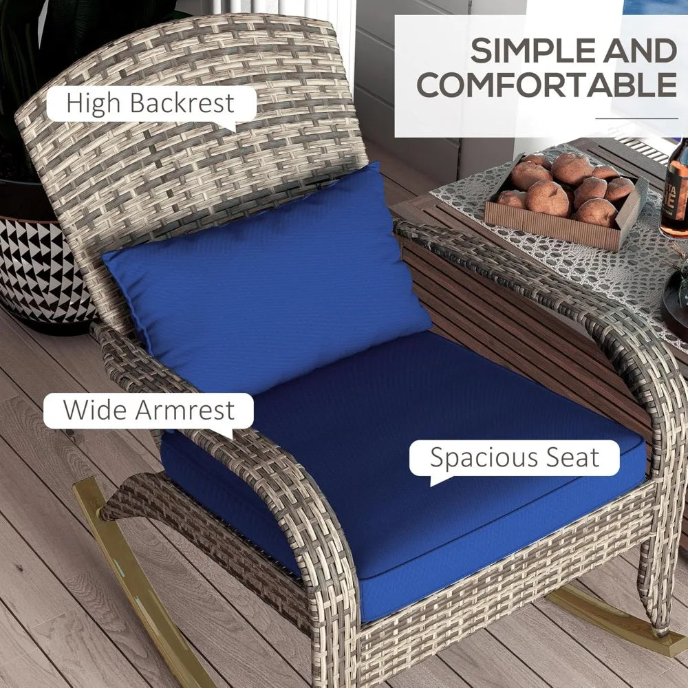 Outdoor Wicker Adirondack Rocking Chair With Cushion And Pillow