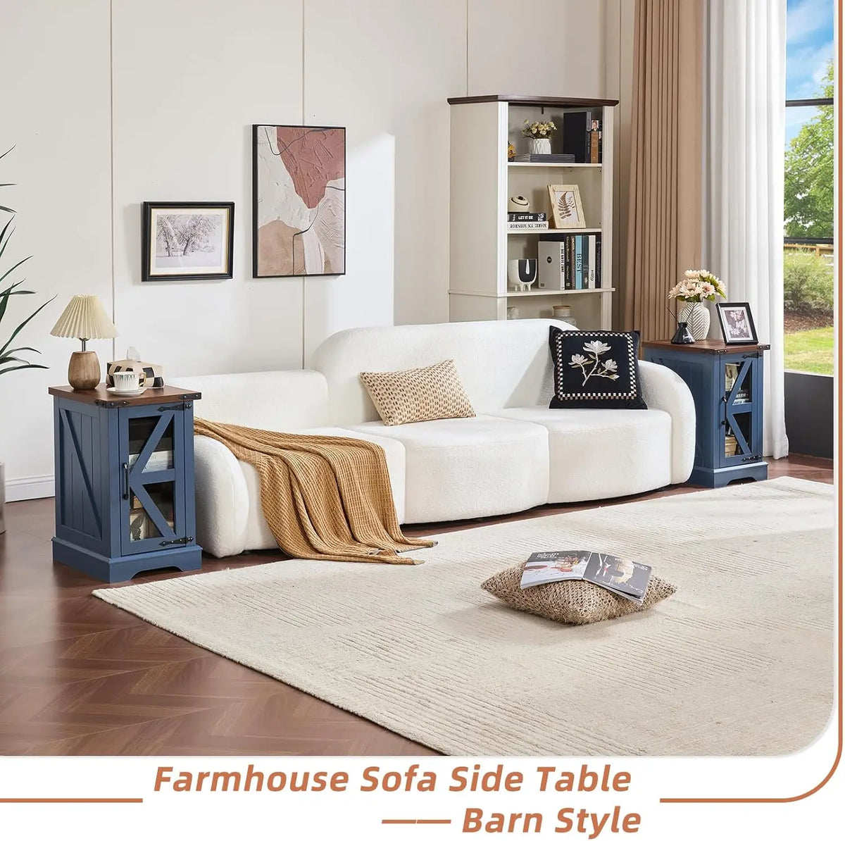 Farmhouse Coffee Table Set with Glass Barn Door Storage