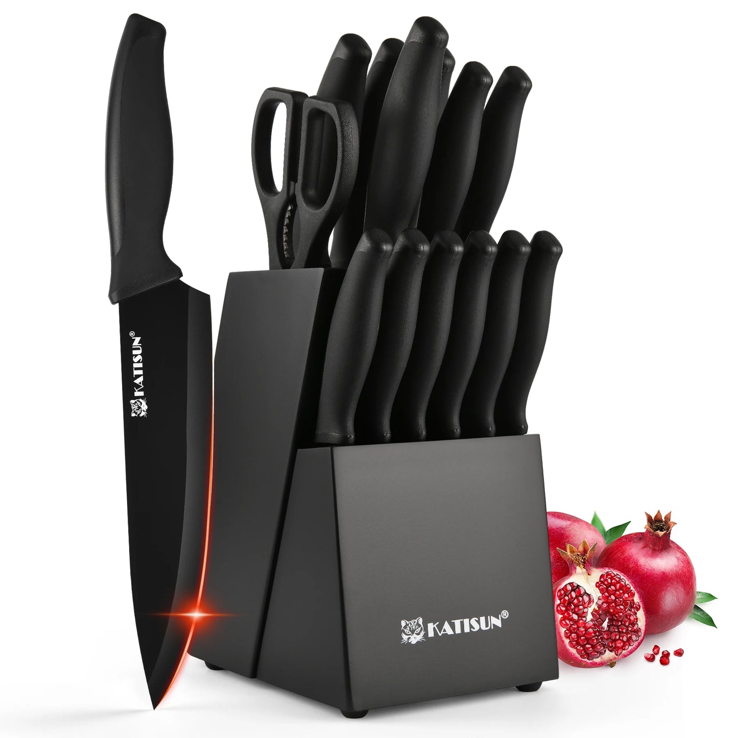 KATISUN Carbon Steel Kitchen Knife Block Set With Sharpener