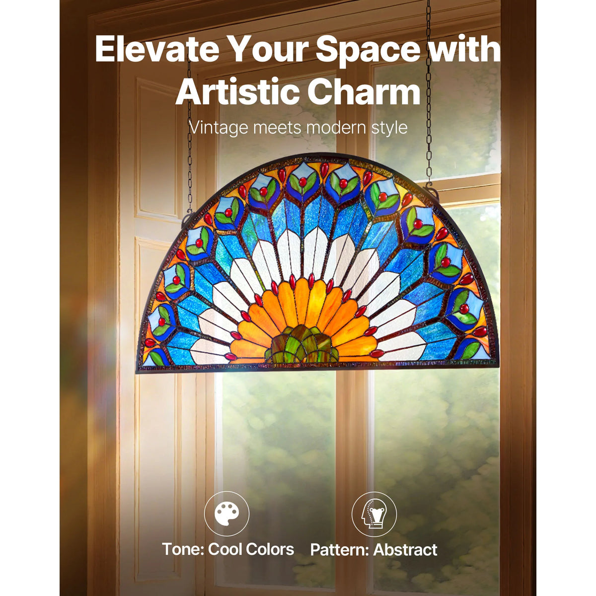 SucceBuy Tiffany Style Stained Glass Hanging Transom Window Panel