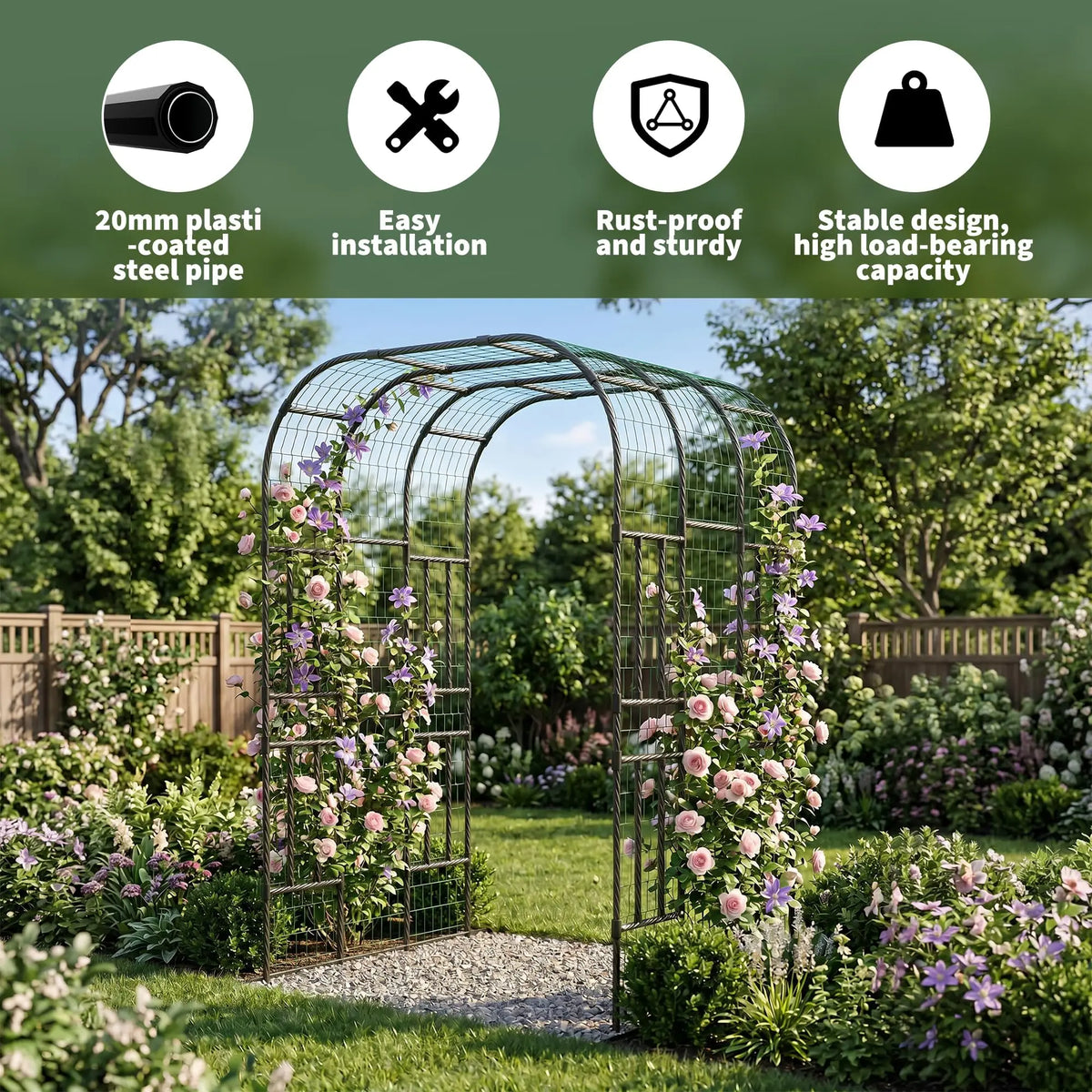 DishyKooker Steel Garden Arch Trellis For Climbing Plants