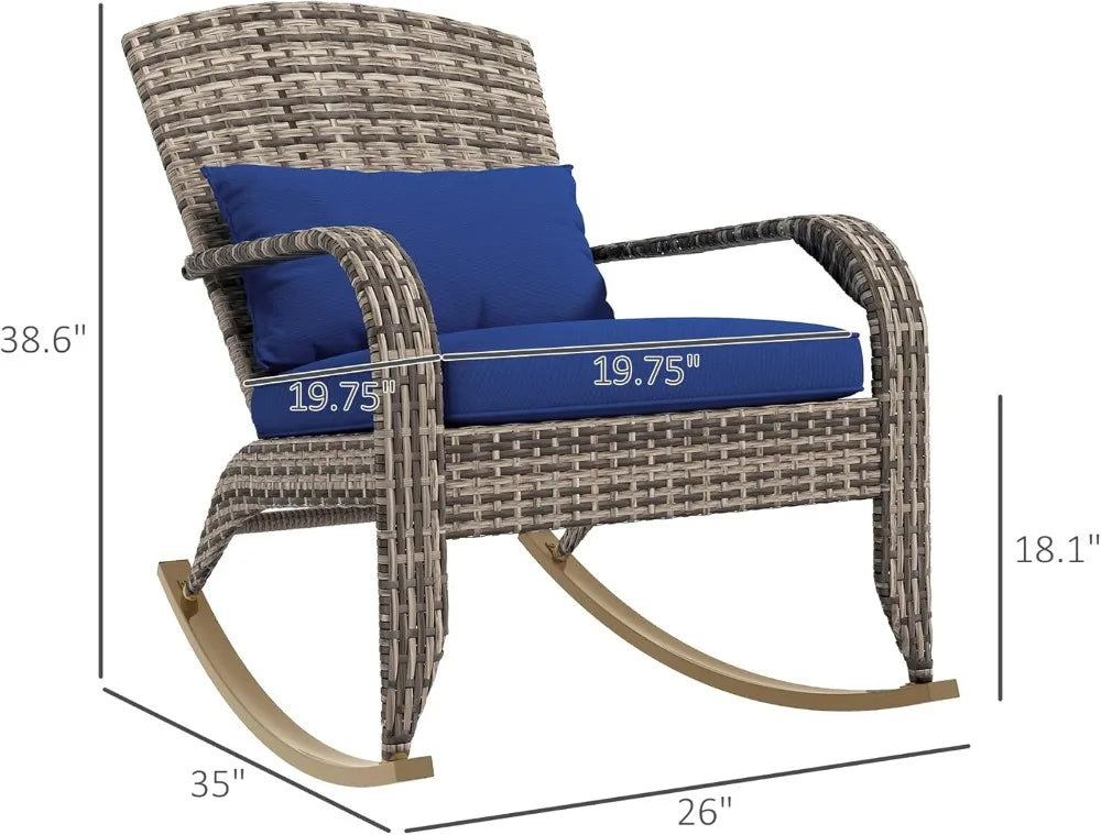 Outdoor Wicker Adirondack Rocking Chair With Cushion And Pillow