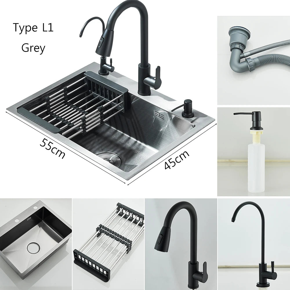 MYQualife Stainless Steel Undermount Kitchen Sink Four Holes With Drain
