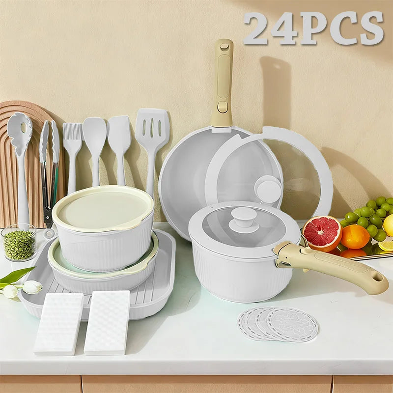 Nonstick Pots And Pans Set With Detachable Handle For Induction
