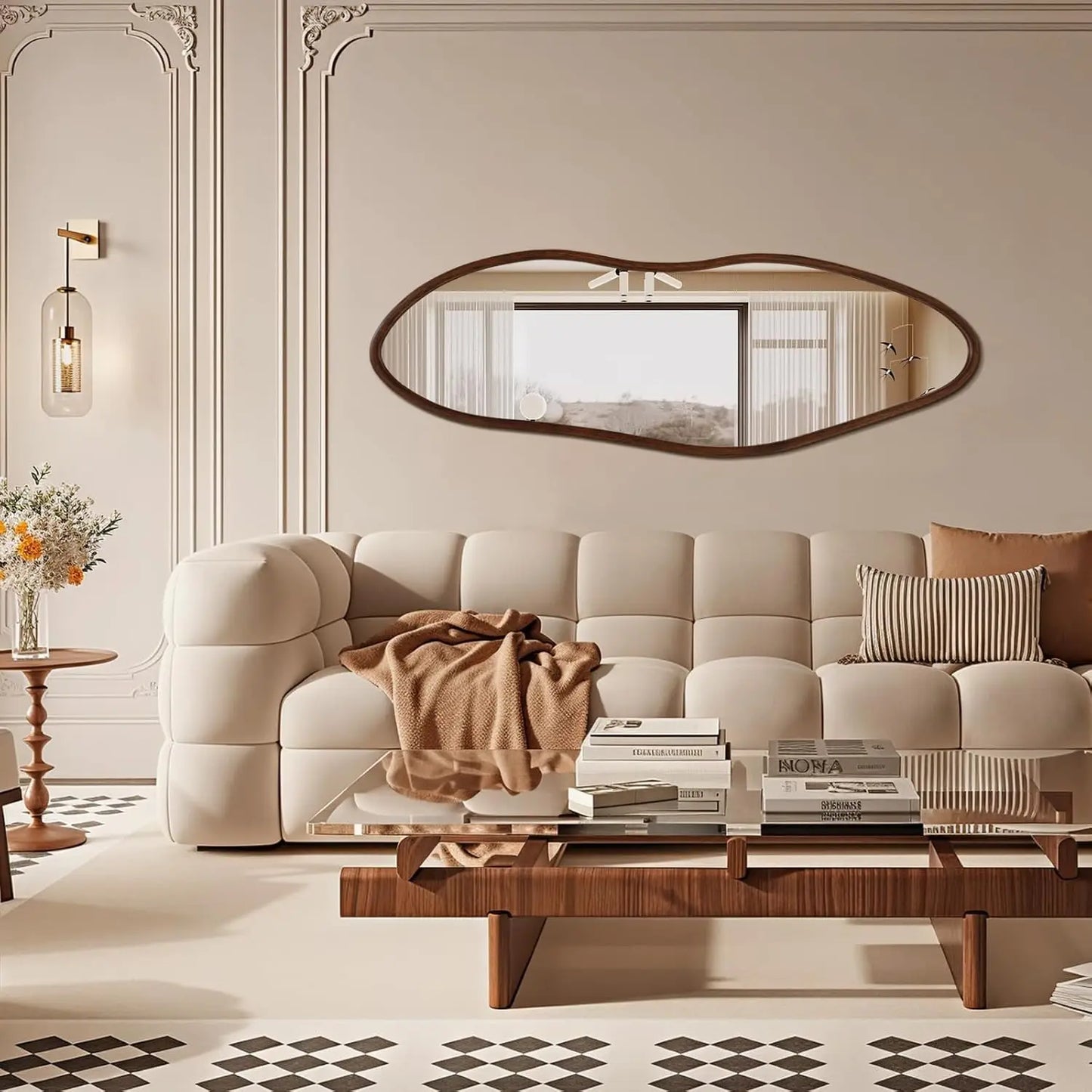 Irregular Wooden Mirror Farmhouse Asymmetrical Wall Mirror