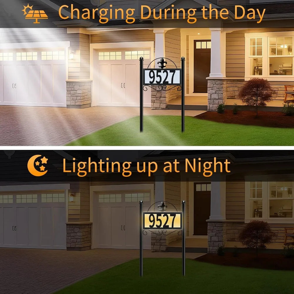 Solar Metal Address Sign With 50 Custom Numbers Weatherproof LED