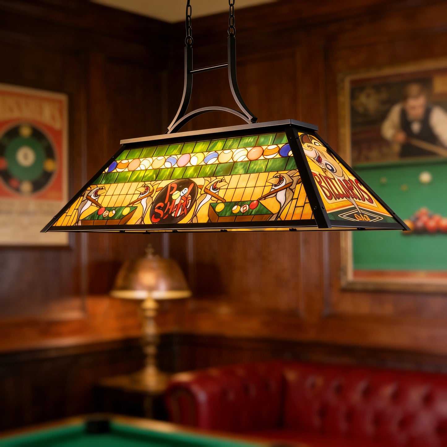 Vintage Pool Table Light 3-Light Rustic Billiards Shark Shade Fixture