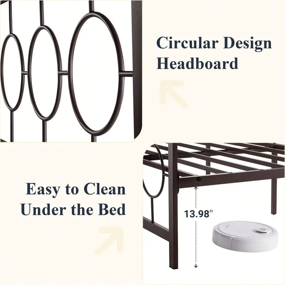 XMSJ Metal Platform Bed Frame With No Box Spring Headboard