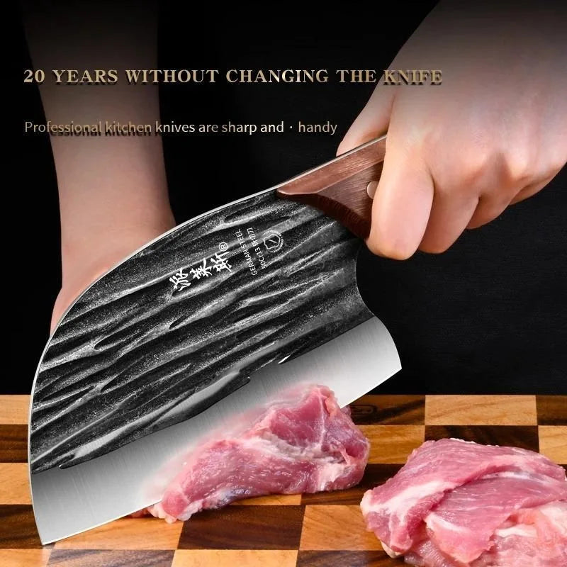 Hand Forged Hardwood Handle Cleaver Set Stainless Steel Meat Knives