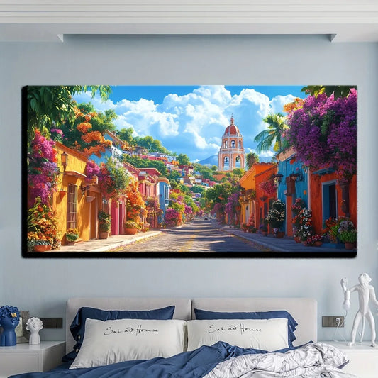 Mexican Rural Street Mural Photo Frame In Pine Wood