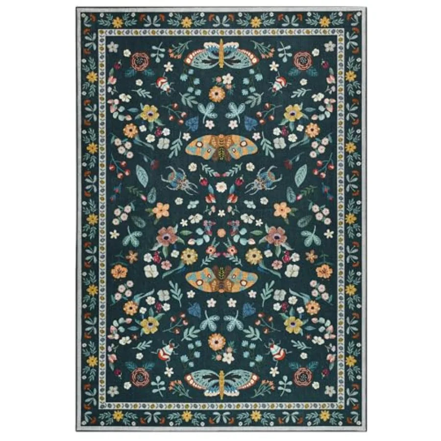 Washable Floral Butterfly Non Slip Area Rug For Living Room