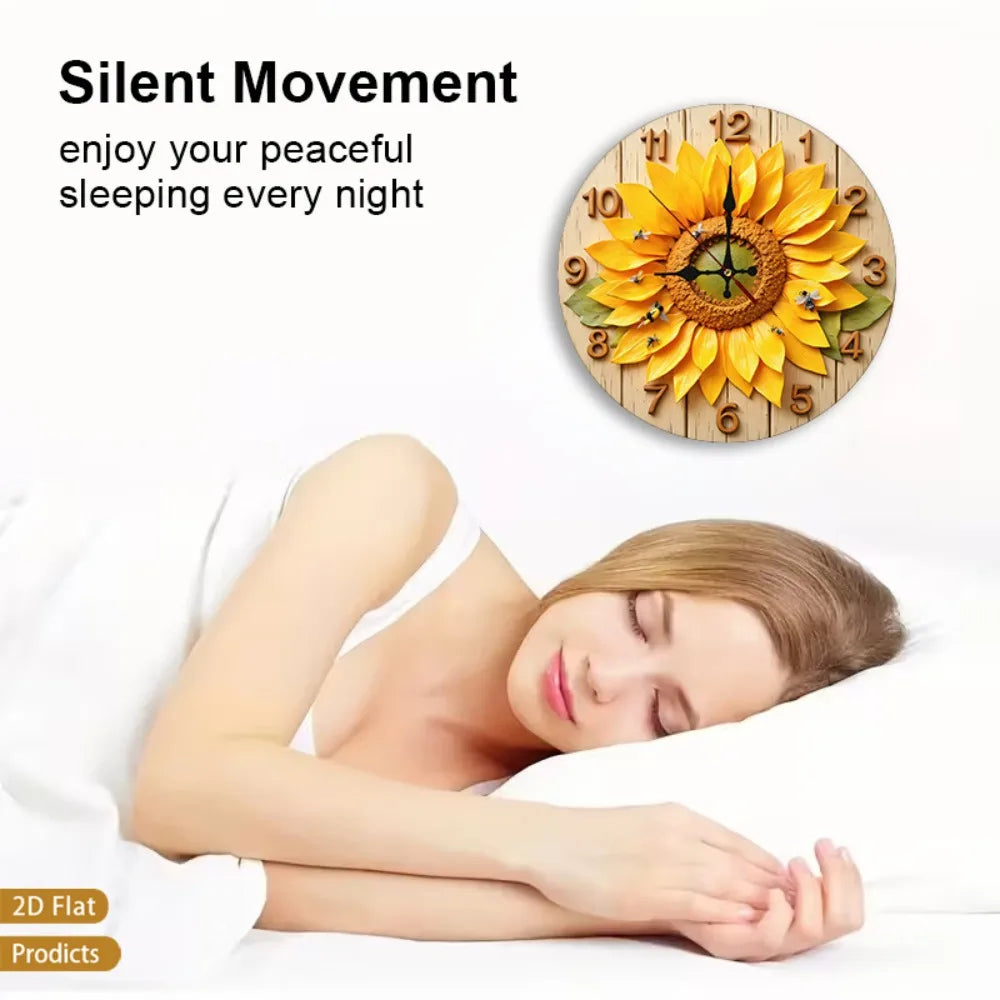 XMSJ 12 Inch Sunflower Bees Wall Clock Silent Decor