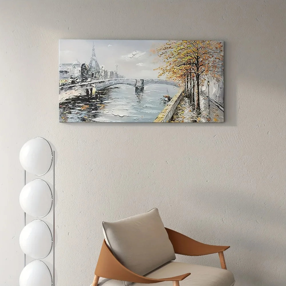 Serene Landscape Abstract Canvas Wall Art With Pine Frame