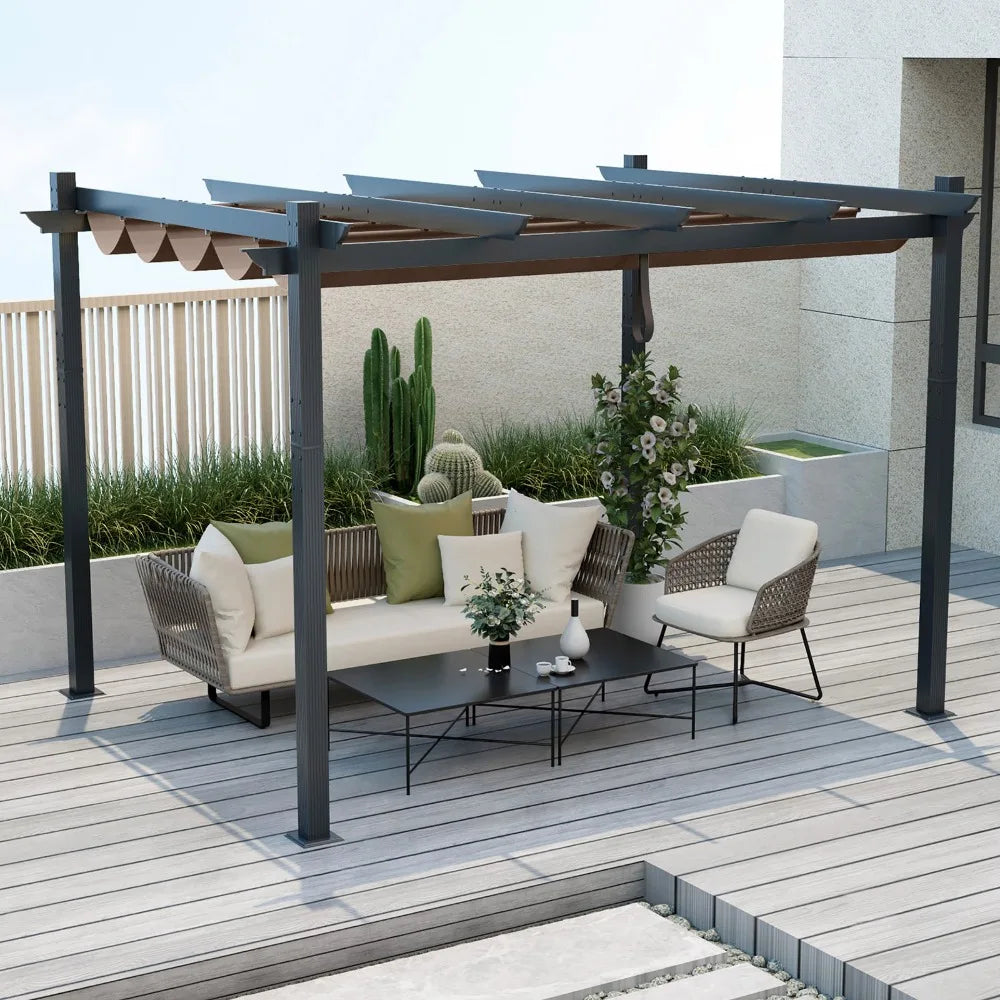 NONECN Outdoor Aluminum Retractable Pergola Canopy Shelter Grape Trellis