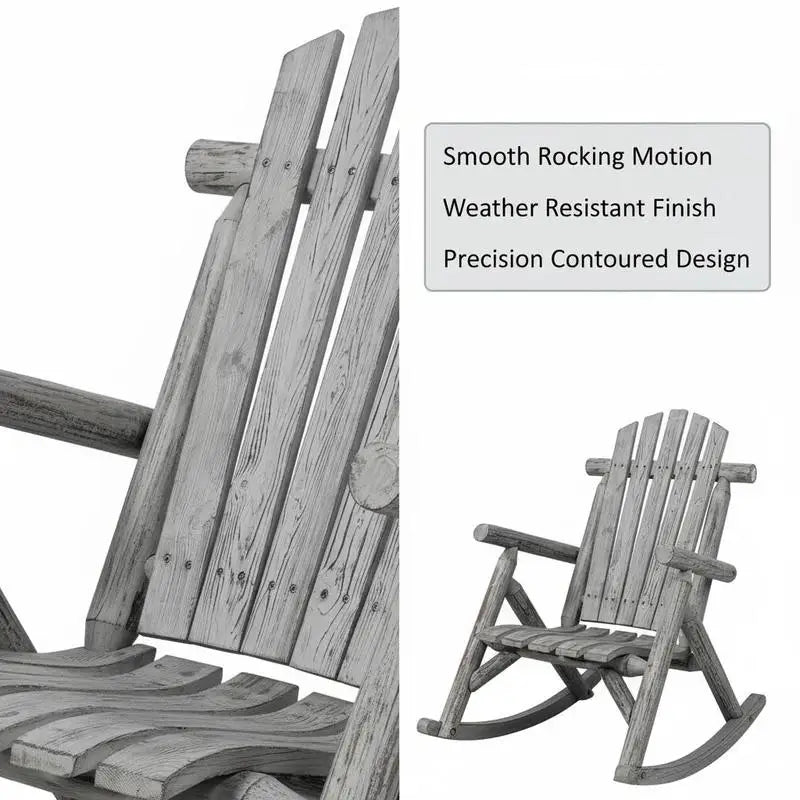Log Rocking Armchair For Garden Porch Backyard High Back Ergonomic