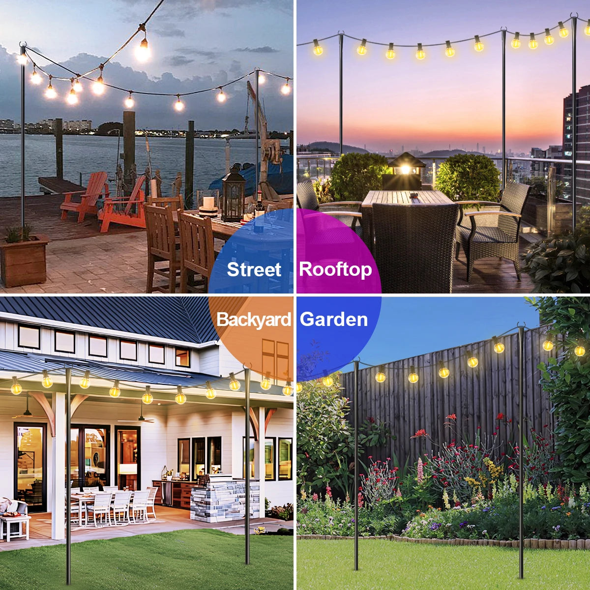 Aiopp Adjustable 2/4/6 Pack String Light Poles for Outdoor Garden