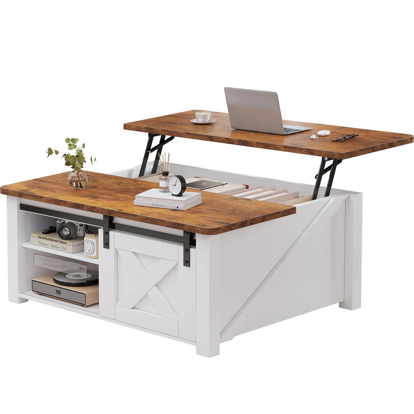 MCQ Wood Lift Top Coffee Table With Storage Shelf Adjustable