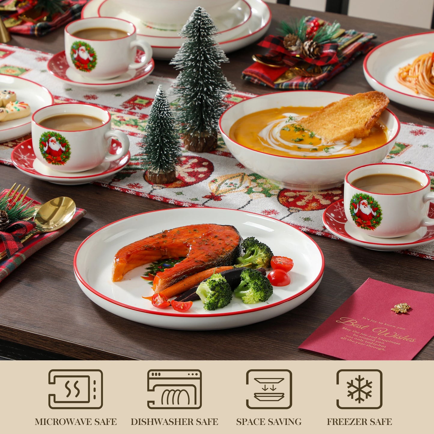 MALACASA Christmas Dinnerware Set Ceramic Plates And Mugs