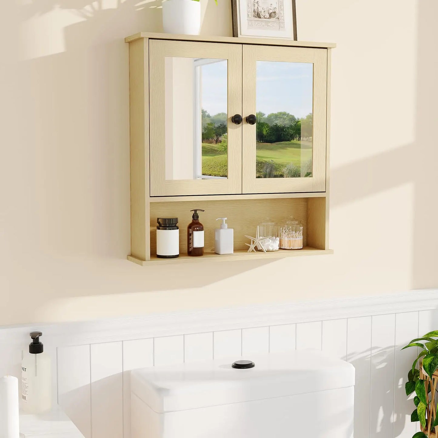 HiMISS Wall Mounted Bathroom Cabinet With Mirror Doors Adjustable Shelves
