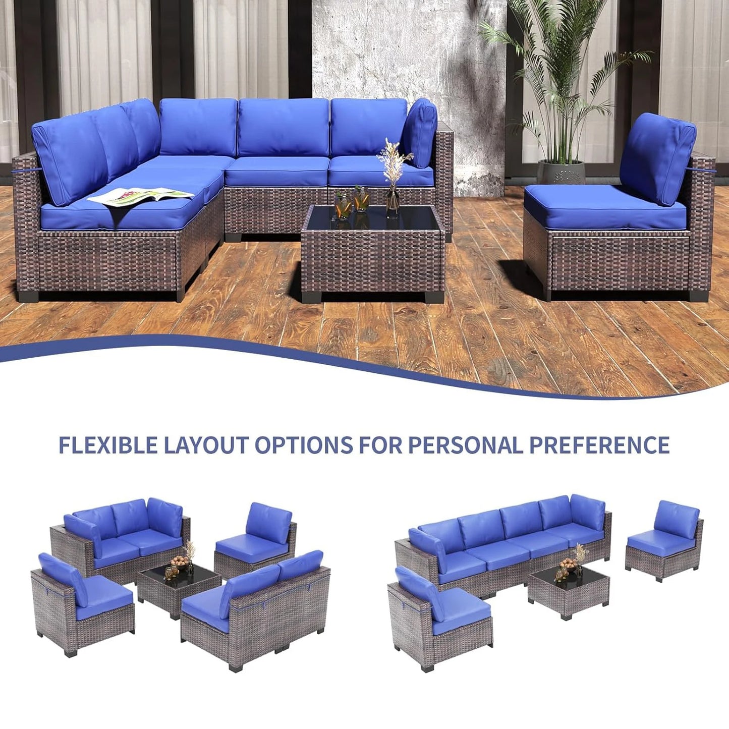 HobbyLane 7-Piece Modular Outdoor Furniture Set PE Rattan