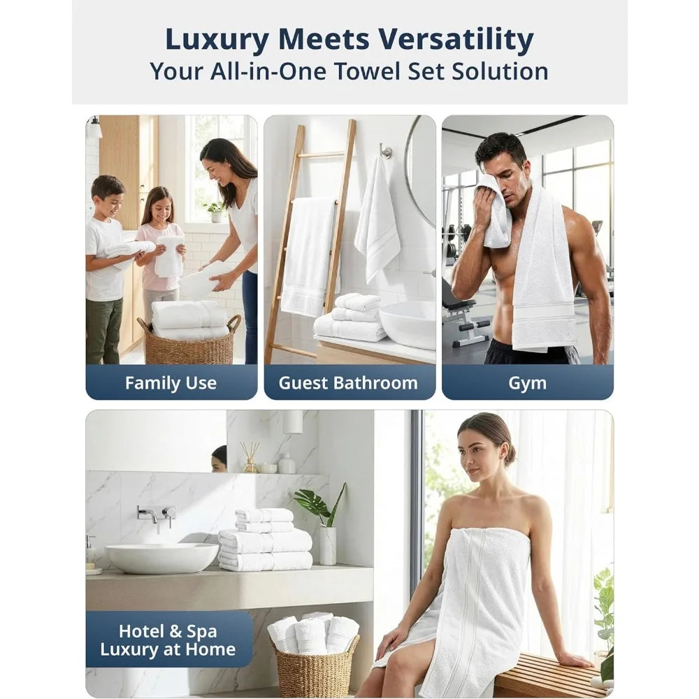 Premium 100% Cotton Towel Set Combed Zero Twist Plush Soft Texture