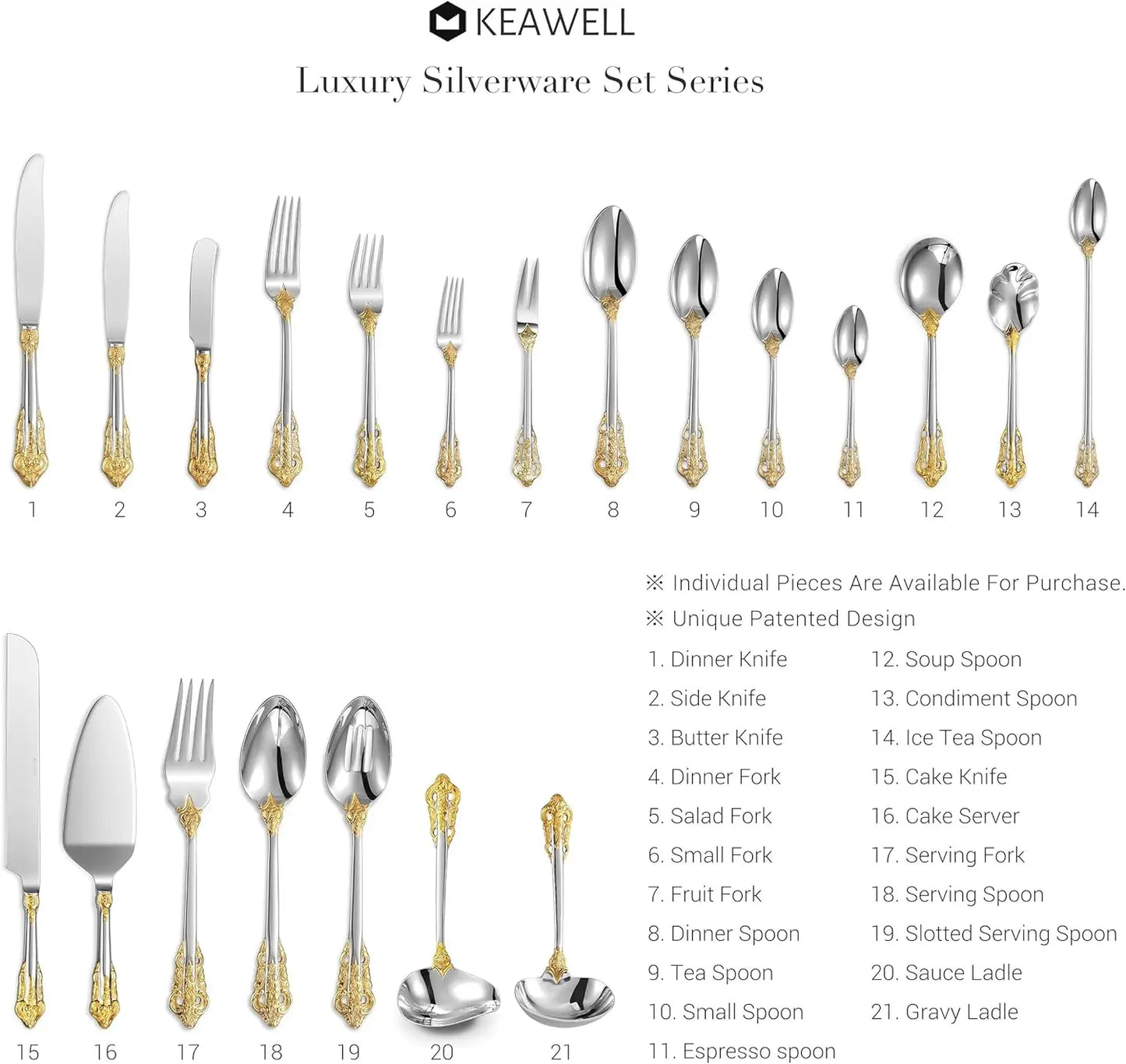 Stainless Steel Flatware Set Service for 4 With Gold Accent