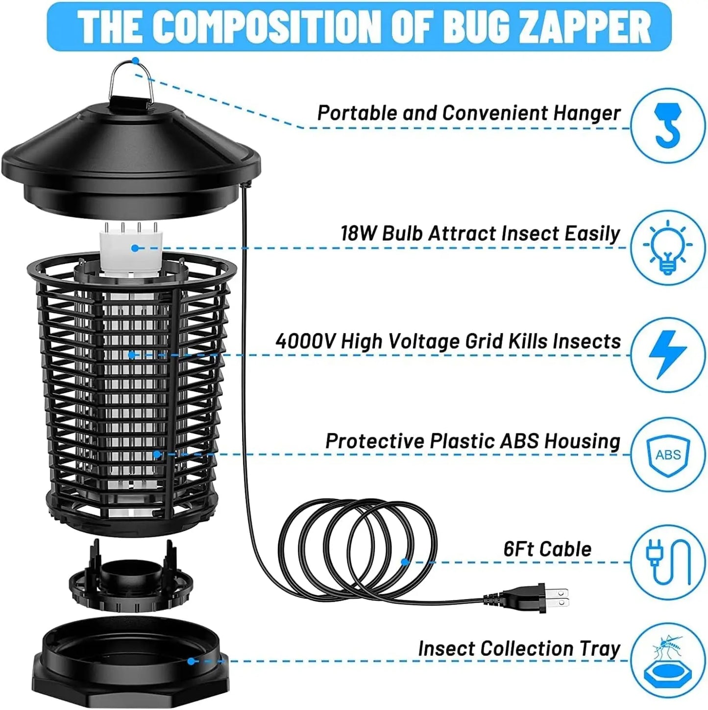 Outdoor Bug Zapper 4000V Mosquito Killer Lantern Waterproof Insect Trap