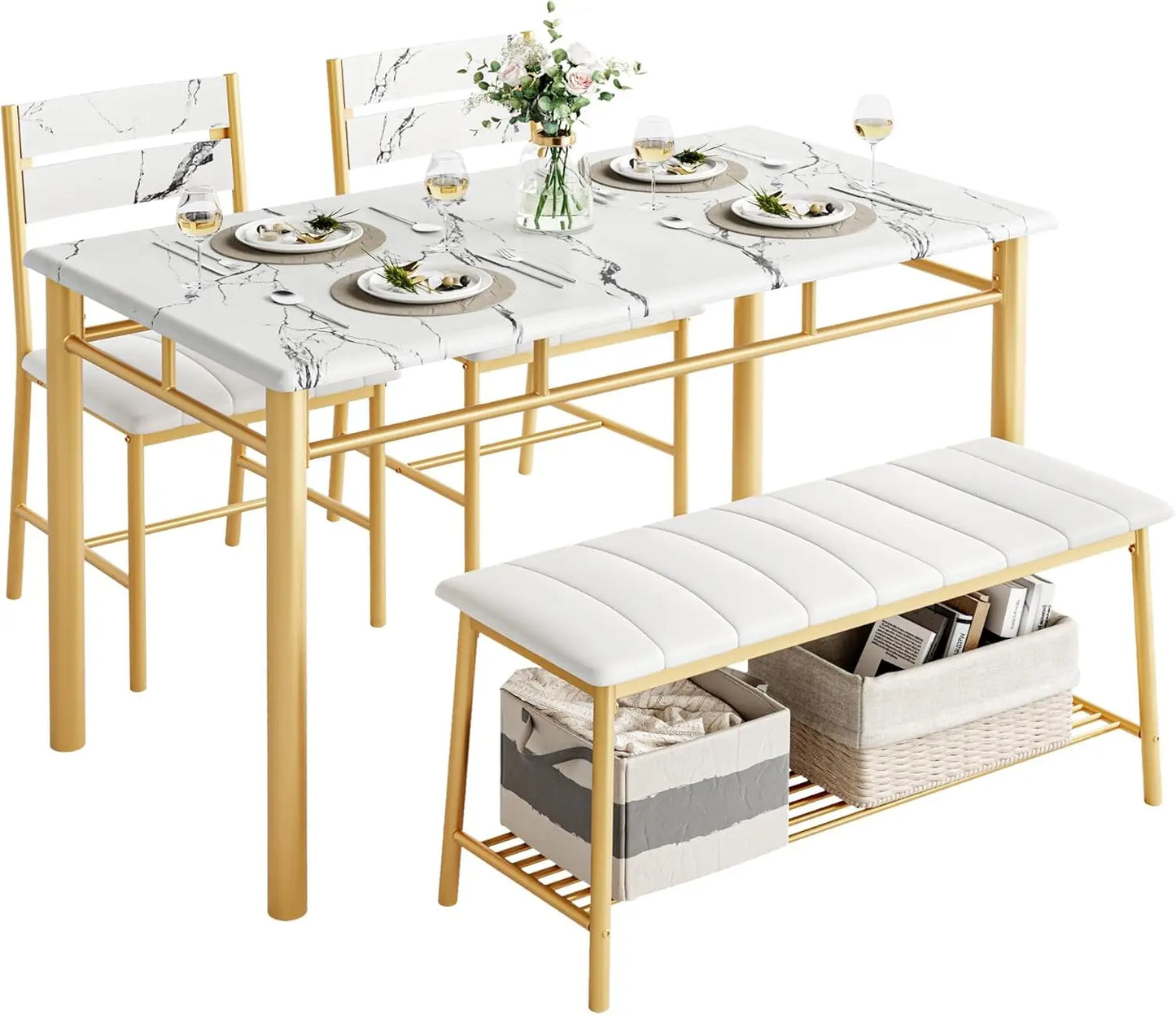 Ironck Dining Table Set for Small Space With Bench Chairs