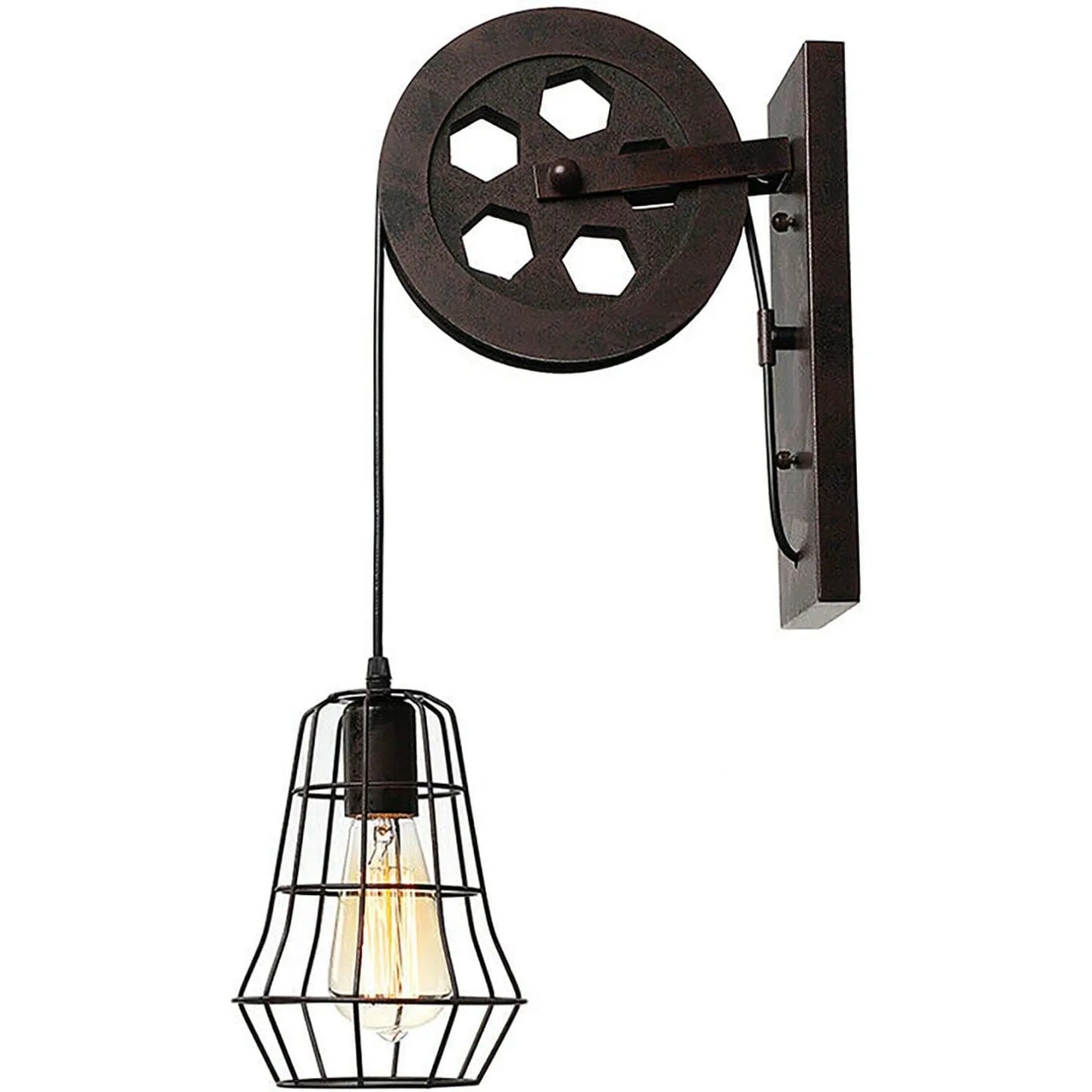 Bymaocar Industrial Wall Sconce Lights Lift Pulley Iron Cage