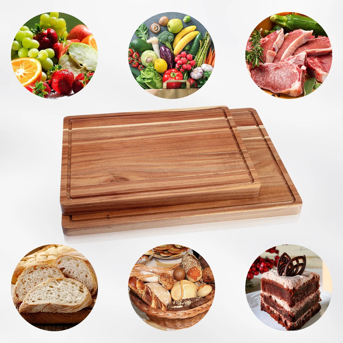 Acacia Wood Cutting Board Reversible Butcher Block Charcuterie Board