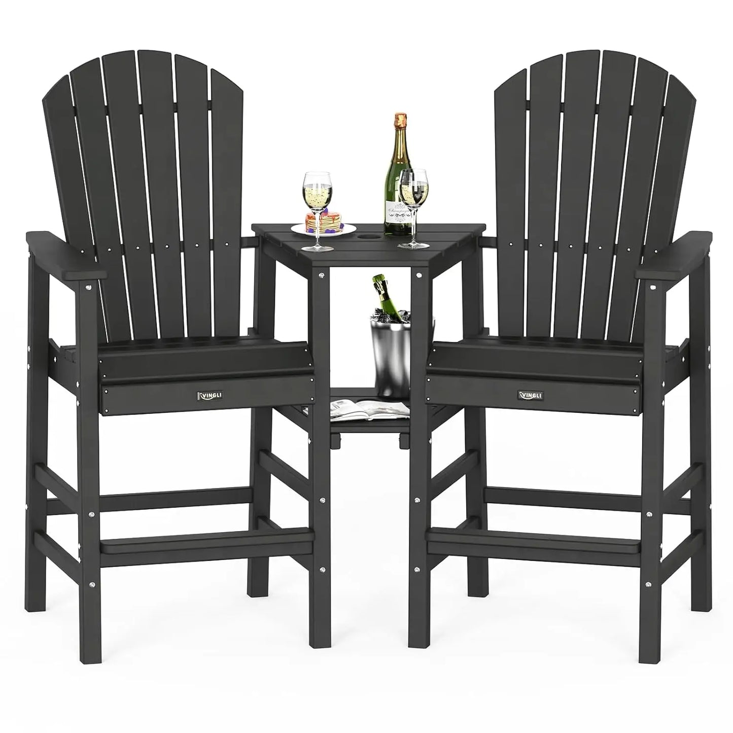Tall Adirondack Chairs Set of 2 With Dual Trays Outdoor
