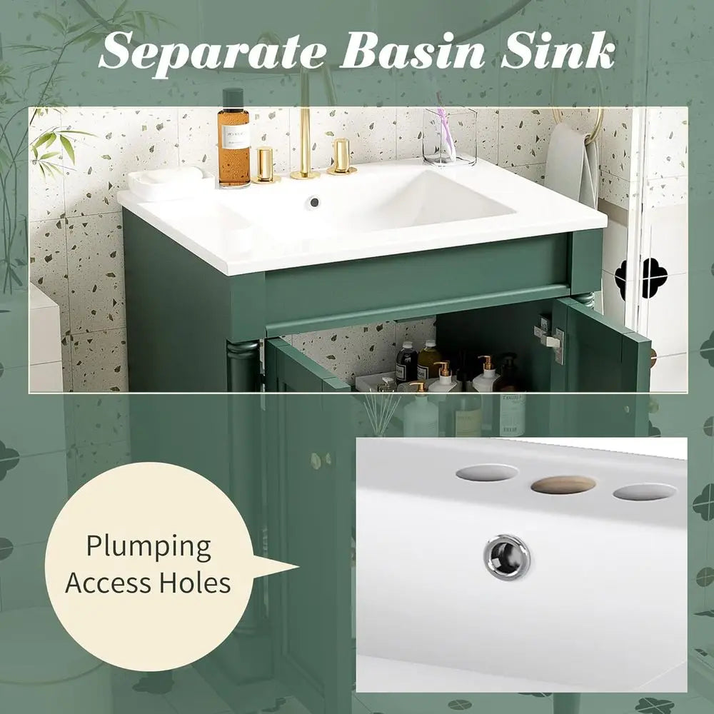 Solid Wood Bathroom Vanity With Undermount Sink And 2-Door Cabinet