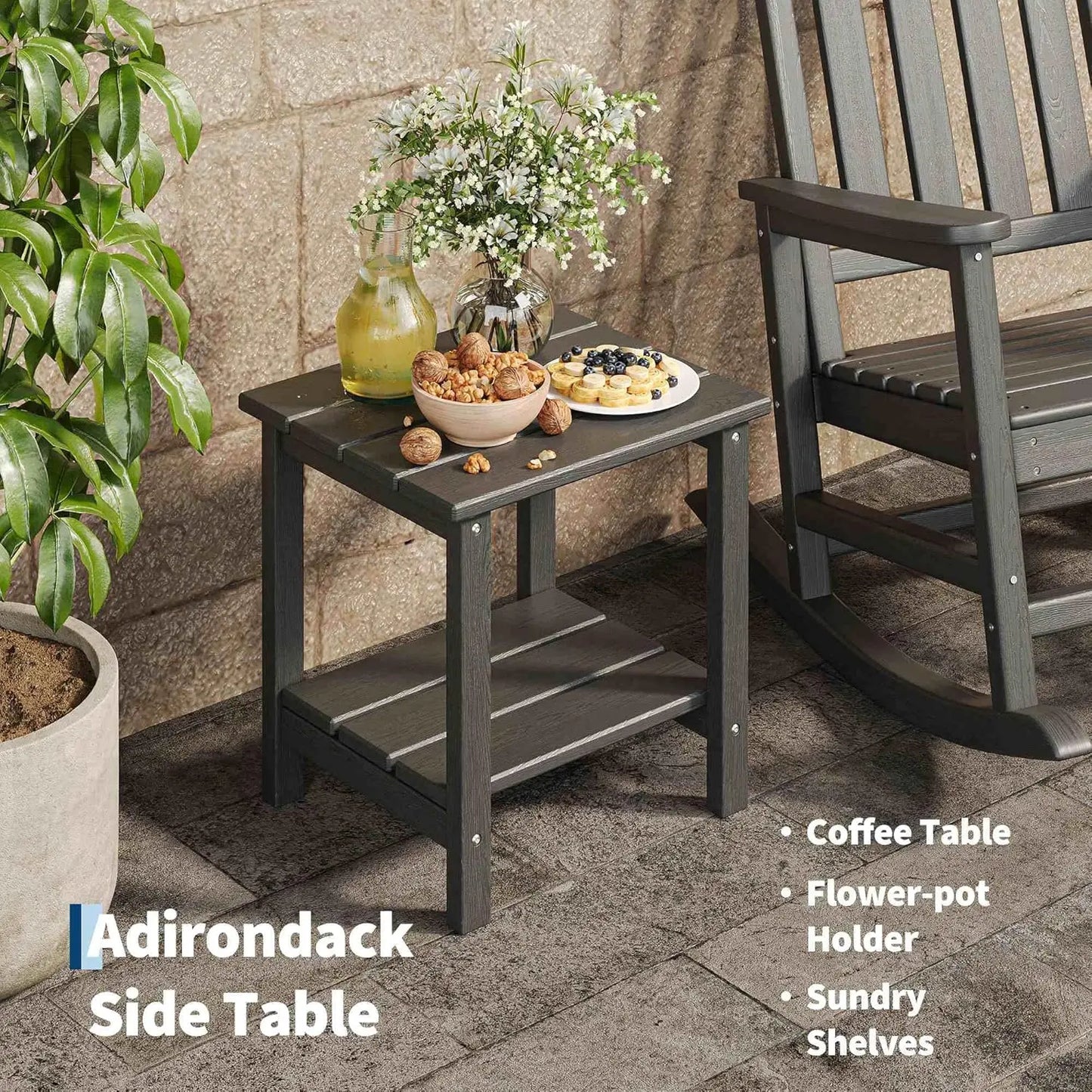 HDPE High Back Rocking Chair Set With Side Table Patio