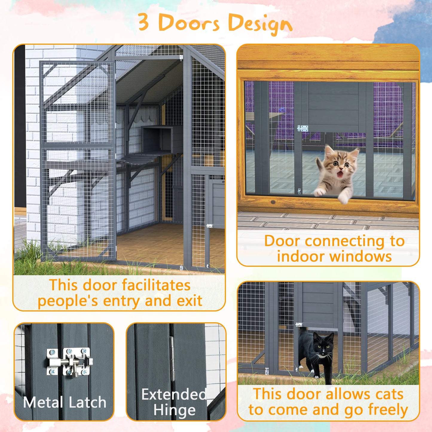 Outdoor Wooden Cat House With Walk In Cat Enclosure Doors Roof