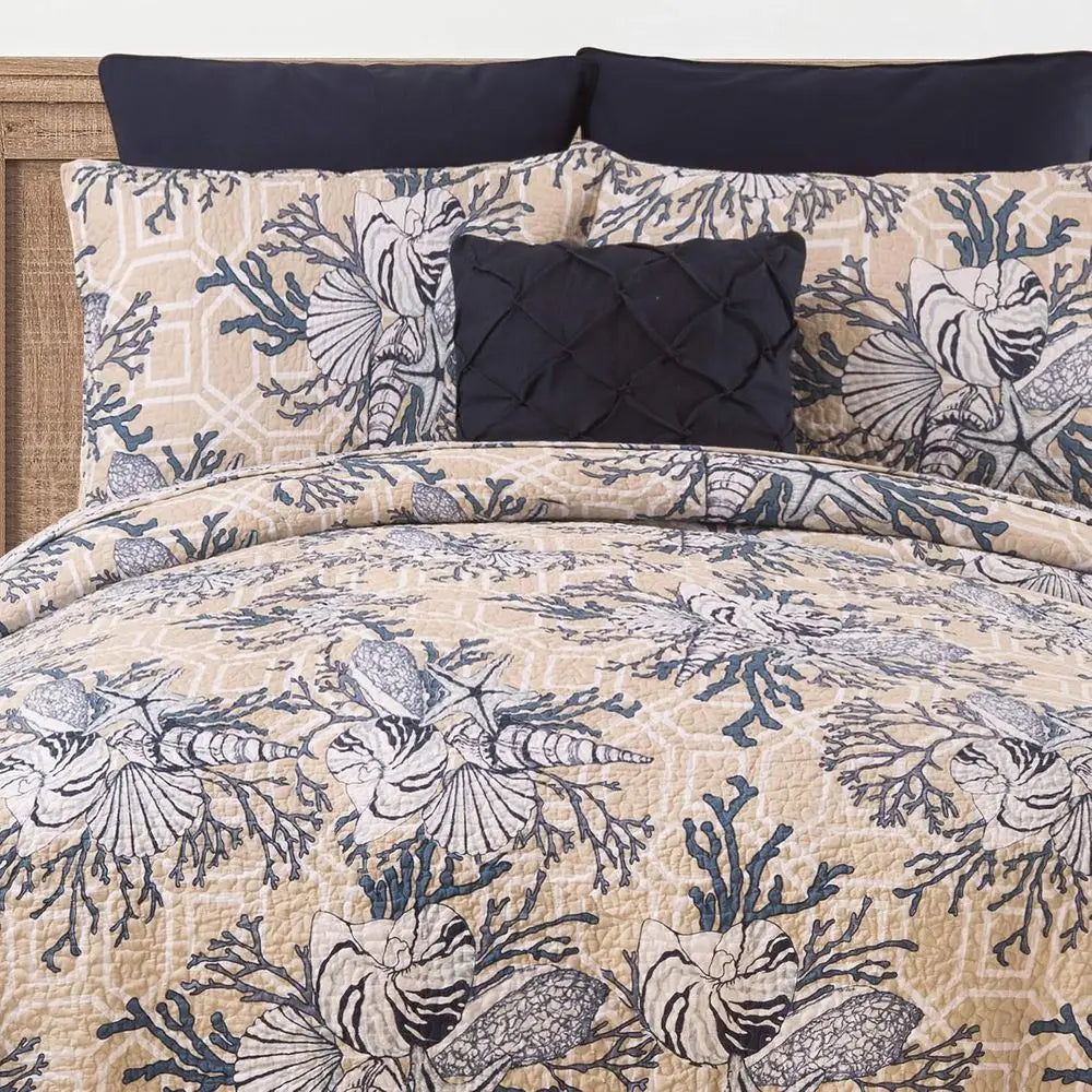 Summer Beach Ocean Reversible Lightweight Quilt Set for Bedroom
