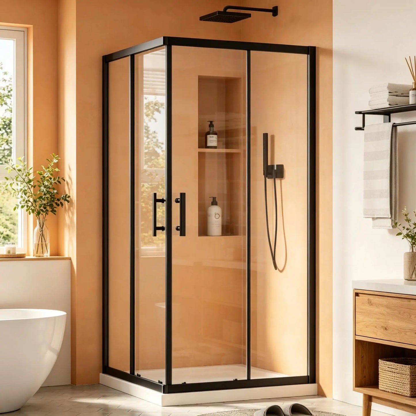 Tempered Glass Corner Shower Enclosure With Sliding Door