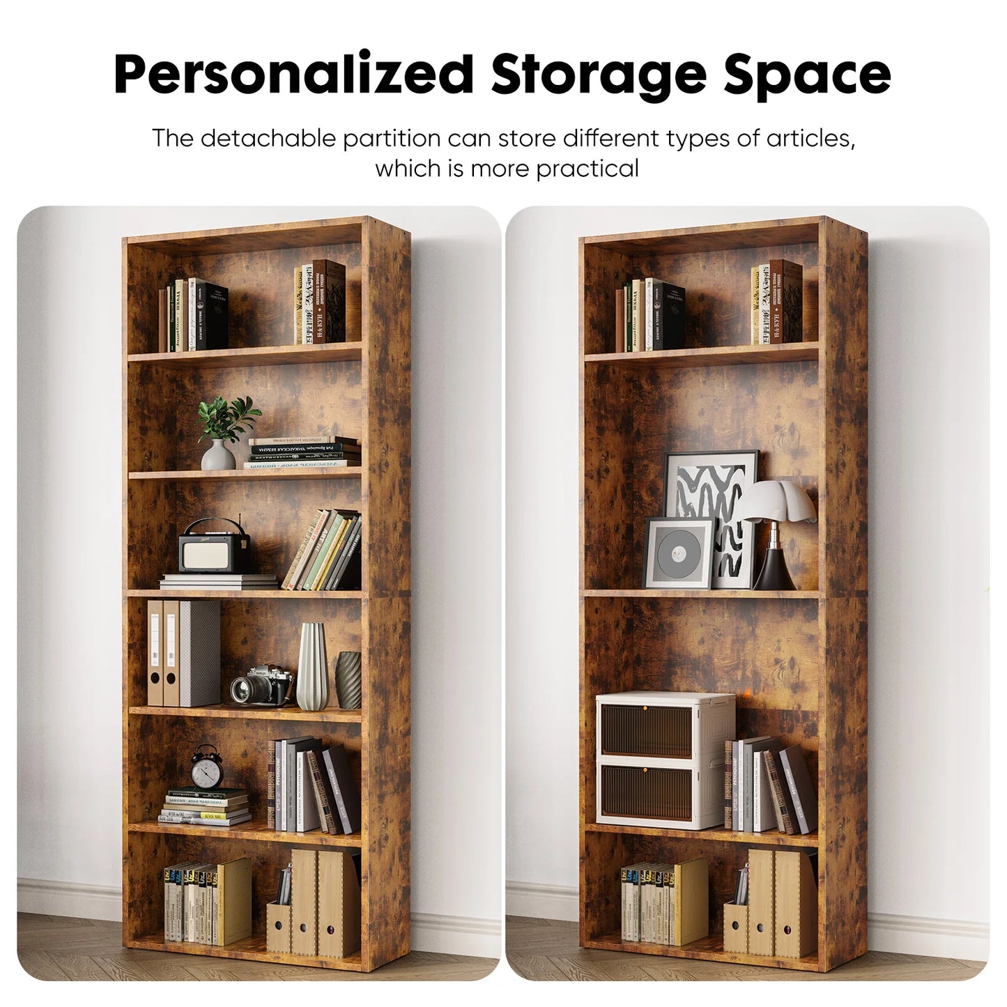 JHK Six Tier Wooden Bookcase For Home Office Storage