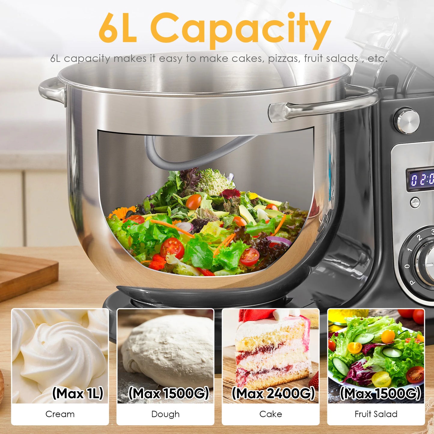 Biolomix Stand Mixer With Dough Hook And Wire Whip Included