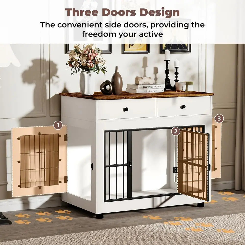 Premium Wooden Dog Crate Furniture With Drawers End Table