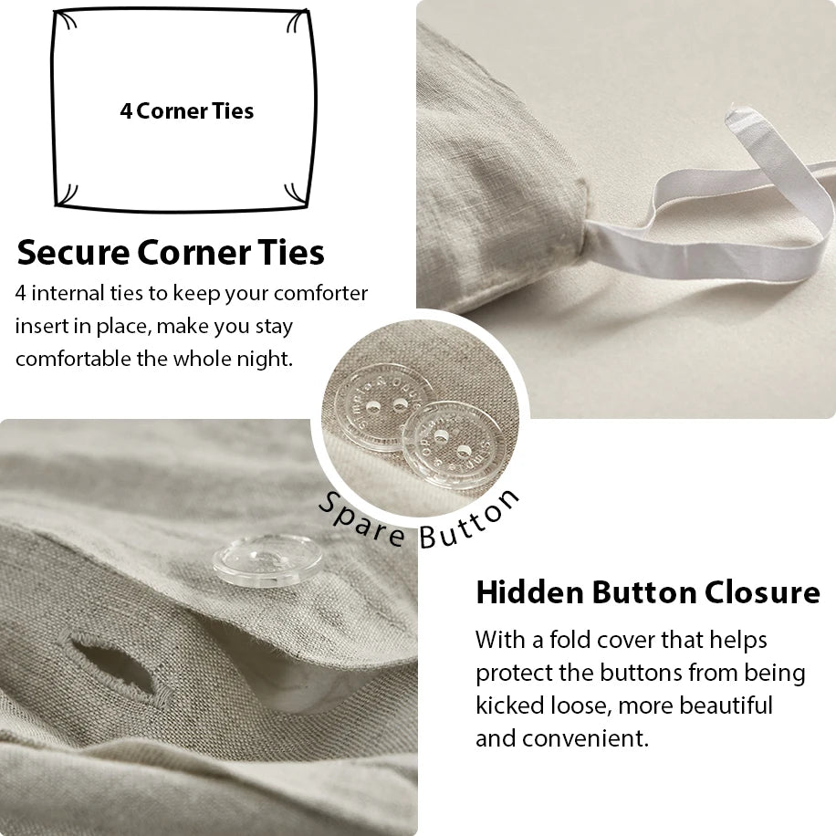 Simple&Opulence Linen Bedding Set With Embroidered Border And Duvet Cover
