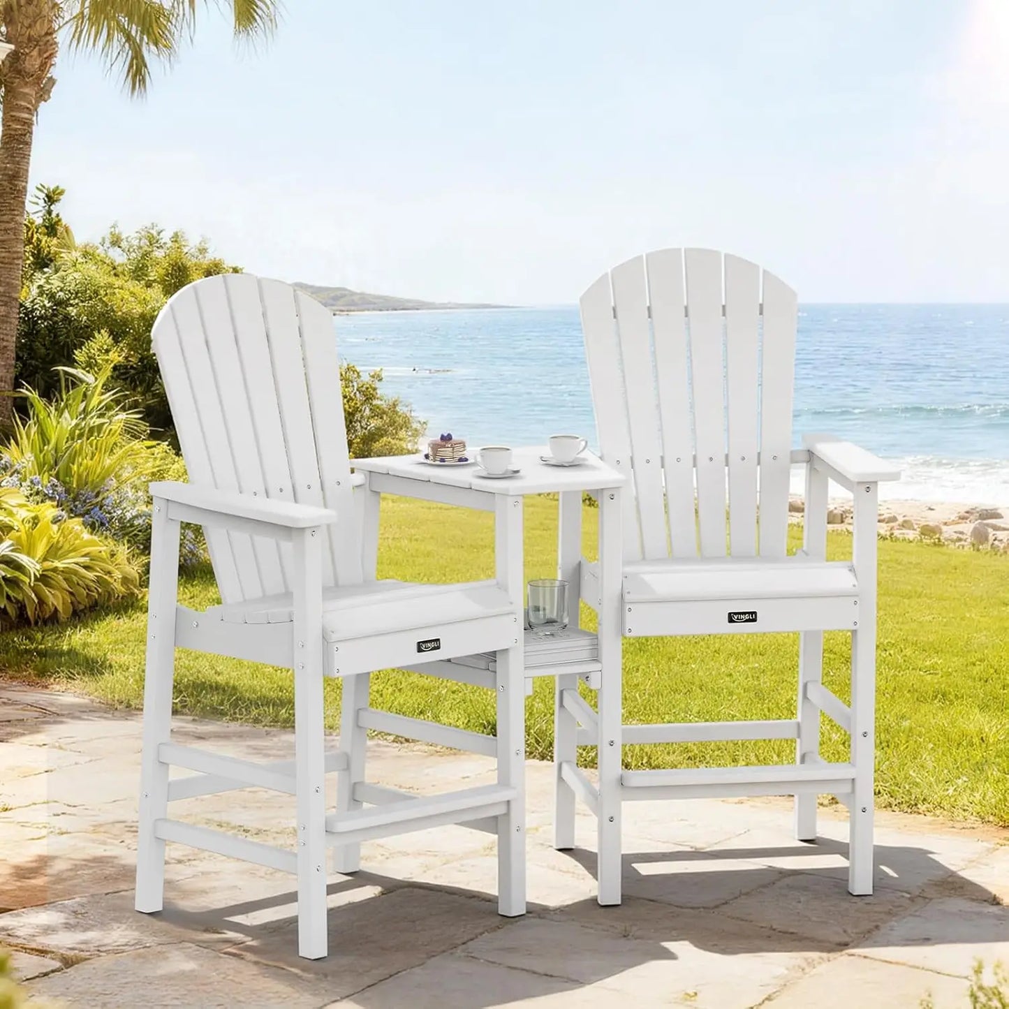 Tall Adirondack Chairs Set of 2 With Dual Trays Outdoor