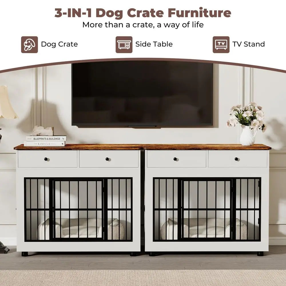 Premium Wooden Dog Crate Furniture With Drawers End Table