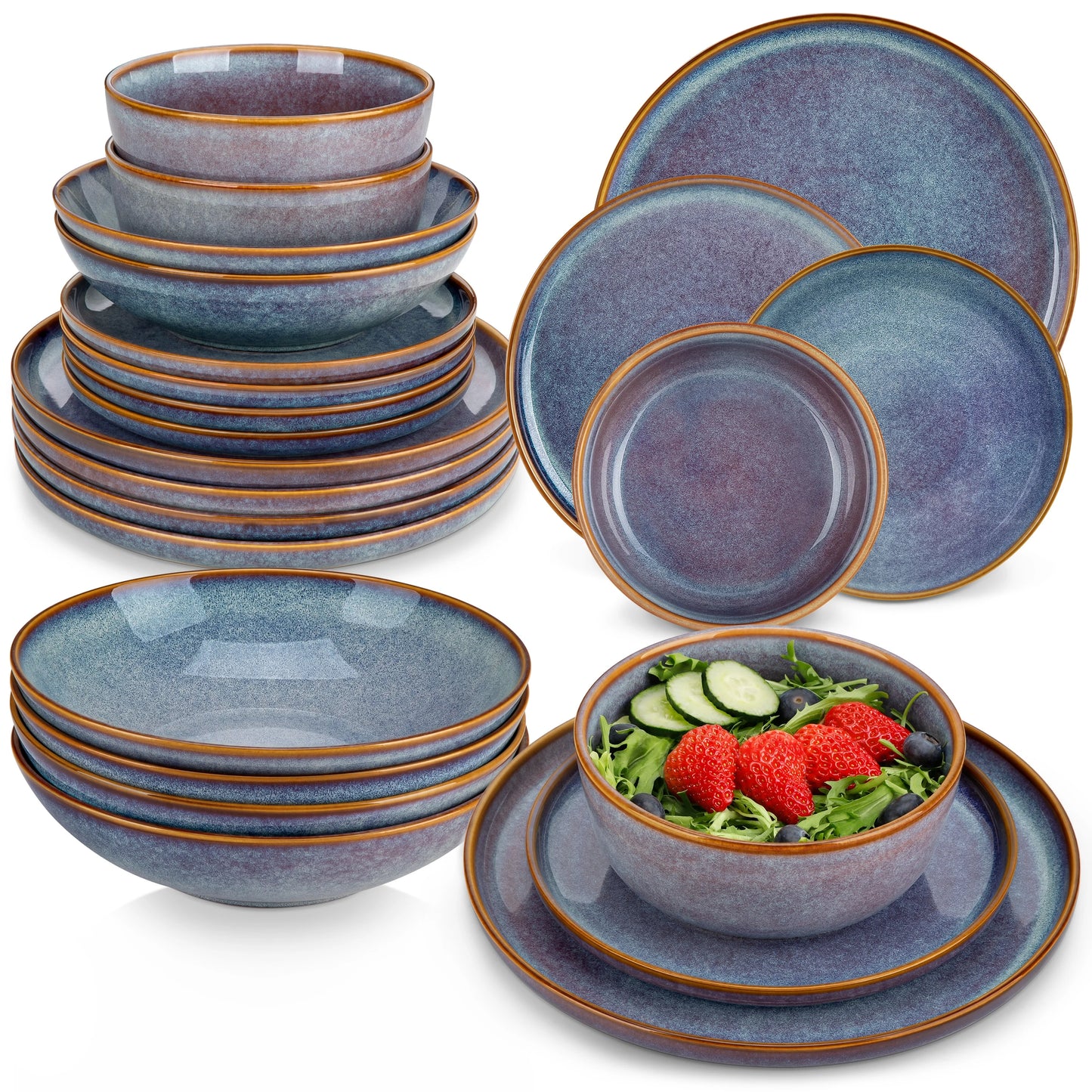 MALACASA Stoneware Dinnerware Set With Reactive Glaze