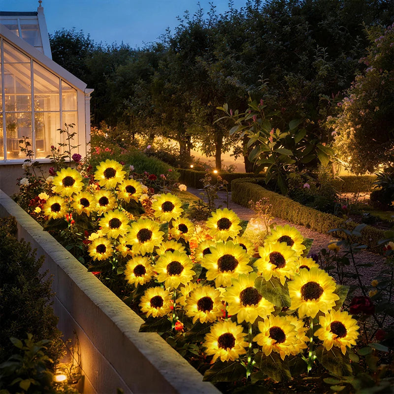 FAMCDC Solar Powered Sunflower Garden Light 3 Head Waterproof Outdoor