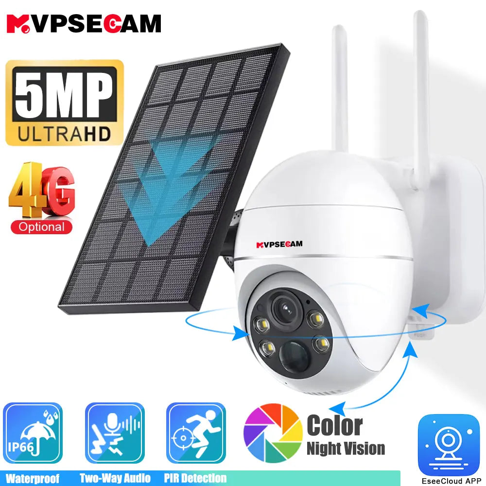 MvpSecam 4G Solar Outdoor PTZ CCTV Camera With 5MP