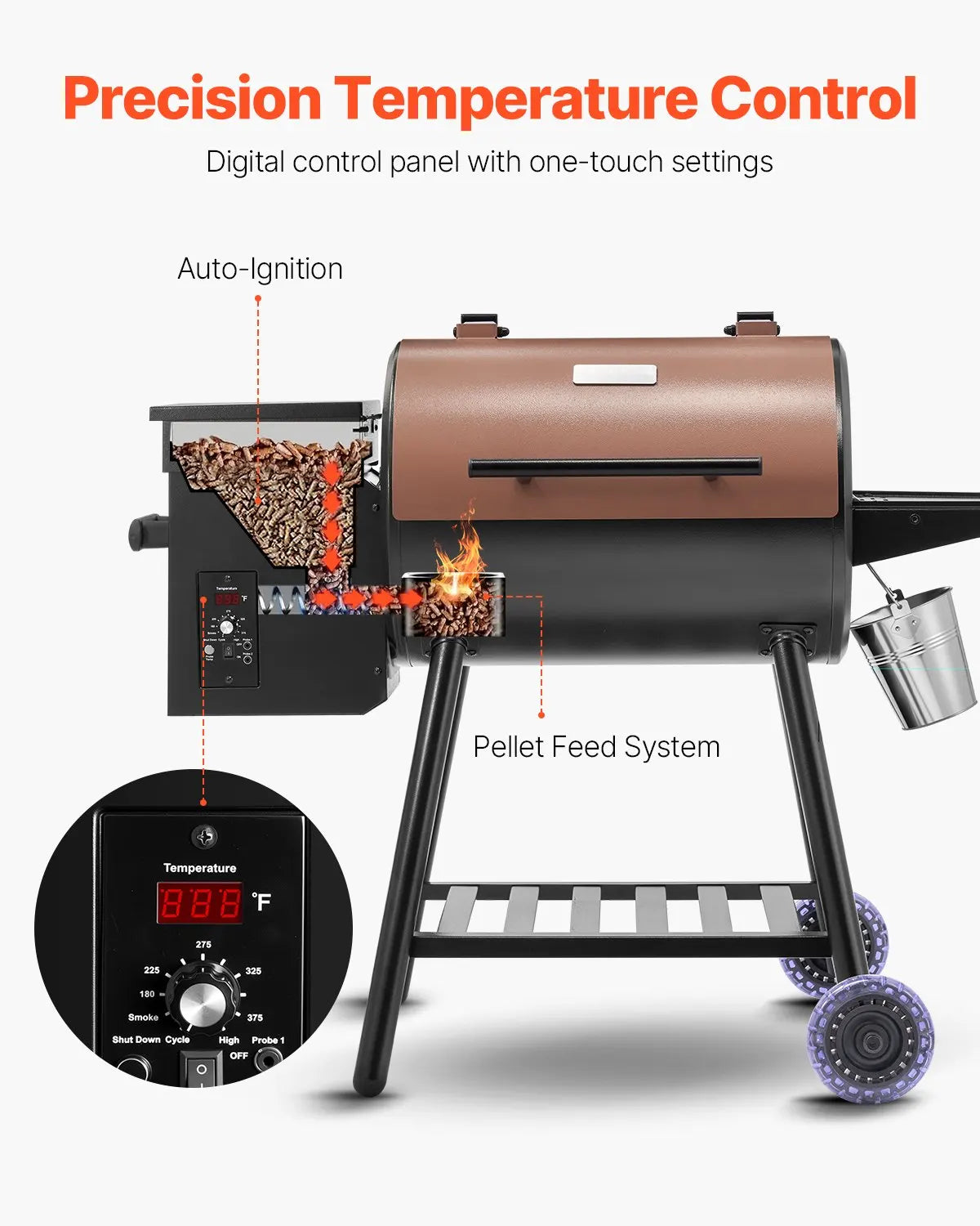 Wood Pellet Grill Smoker Outdoor BBQ Durable Carbon Steel