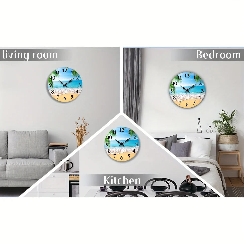 XMSJ Wooden Round Wall Clock Silent Living Room Decor